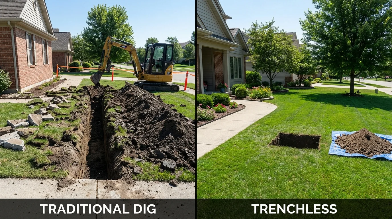 Trenchless sewer repair with minimal yard damage versus traditional excavation in White Haven, PA
